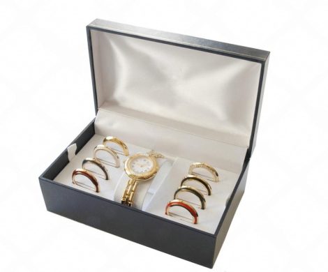 Open presentation box with automatic watch and accessories, illustrating watch winder storage in Dubai
