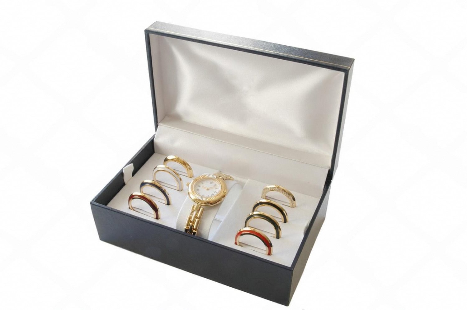 Open presentation box with automatic watch and accessories, illustrating watch winder storage in Dubai